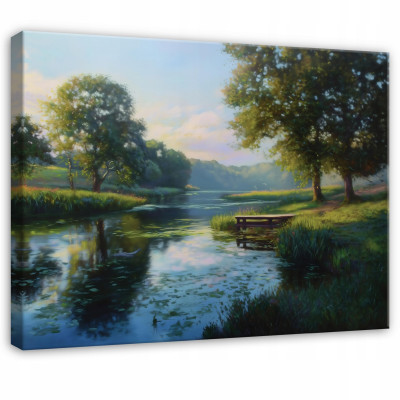 Tableau forêt rivière nature arbres pour chambre à coucher salon cuisine sur toile 120x80