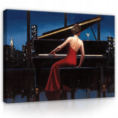 Peinture sur toile femme musique piano 120x80