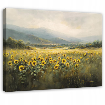 Tableau fleurs Tournesols prairie pour chambre à coucher salon cuisine sur toile 100x70