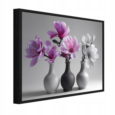 Tableau dans un cadre noir sur toile, fleurs dans un vase, salon, chambre à coucher, 100 x 70