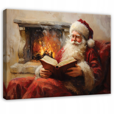 Peinture aquarelle Saint Nicolas Noël cheminée pour chambre à coucher salon sur toile 40x30