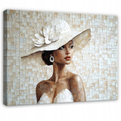 Peinture abstraite représentant une femme au chapeau, pour chambre à coucher ou salon, sur toile 40 x 30