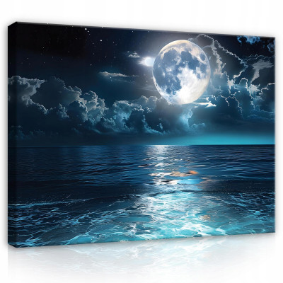 Tableau sur toile mur lune nuit mer chambre salon moderne 120x80