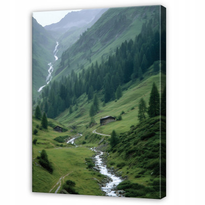 Tableau représentant une montagne, un paysage forestier et la nature, idéal pour une chambre ou un salon, sur toile, 120 x 80 cm