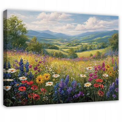 Tableau fleurs prairie paysage nature pour chambre à coucher salon cuisine sur toile 120x80