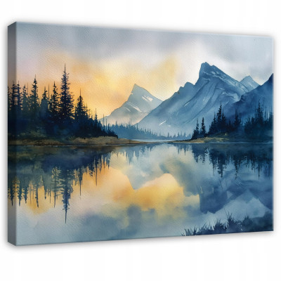 Tableau représentant une montagne, une forêt, un lac et un paysage naturel, pour une chambre ou un salon, sur toile, 120 x 80 cm