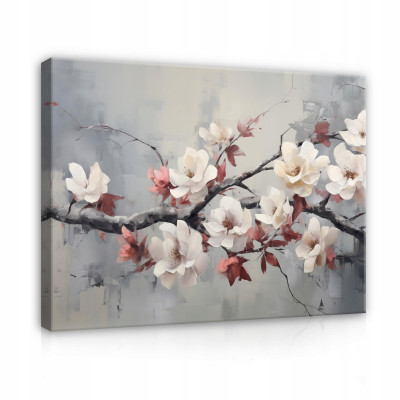 Tableau moderne gris représentant des fleurs de cerisier pour chambre à coucher, sur toile murale 60 x 40
