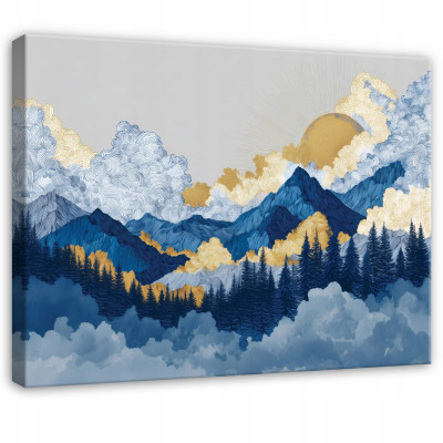 Image de montagne, forêt, aquarelle, paysage pour chambre à coucher ou salon, sur toile 100x70