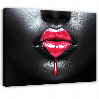 Tableau représentant une bouche et un cœur noirs, pour chambre, salon ou cuisine, sur toile, 40 x 30 cm