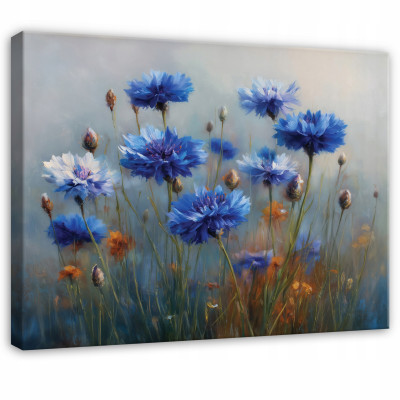 Tableau abstrait représentant des fleurs bleues, pour la chambre à coucher ou le salon, sur toile, 120 x 80 cm