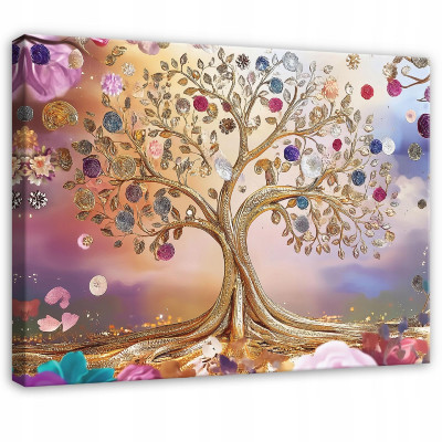 Peinture arbre abstraction fleurs pour salon chambre cuisine sur toile 100x70