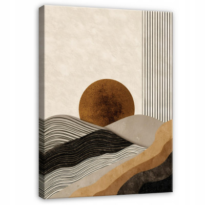 Tableau abstrait art déco beige lignes pour chambre à coucher salon sur toile 100x70