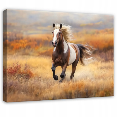 Tableau représentant des chevaux, des animaux et la nature, pour chambre, salon ou cuisine, sur toile, 120 x 80 cm