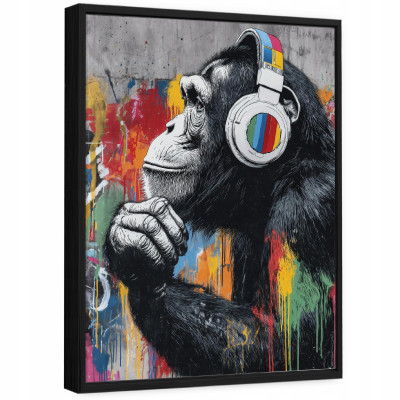 Tableau sur toile dans un cadre noir, motif graffiti « singe », pour le salon ou la chambre à coucher, 40 x 30 cm
