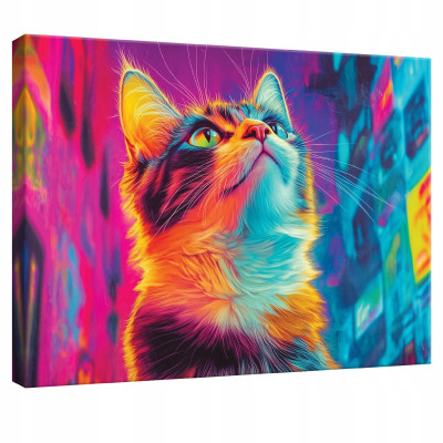 Peinture murale sur toile représentant un chat abstrait pour chambre d'enfant, 100 x 70 cm