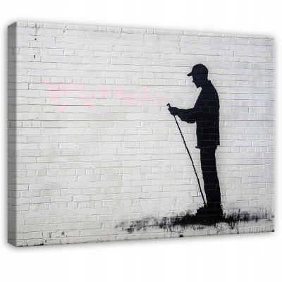 Tableau pour le salon, la chambre à coucher ou la cuisine, sur toile, abstraction, Banksy, gris, 60 x 40