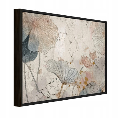 Tableau dans un cadre noir sur toile fleurs béton salon chambre à coucher 100x70