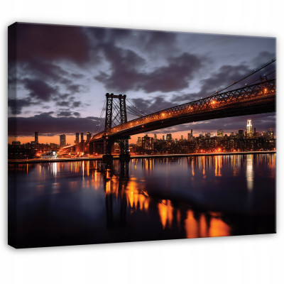Tableau pont ville nuit rivière nuages pour chambre à coucher salon sur toile 60x40