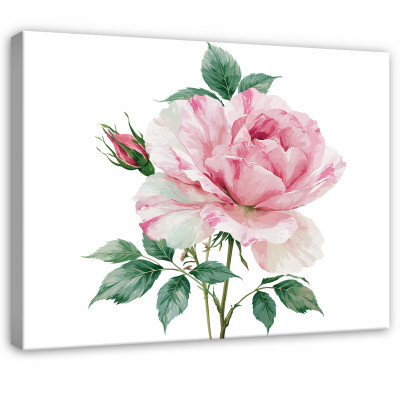 Tableau représentant des fleurs, une rose, un motif naturel, rose et blanc, pour la chambre ou le salon, sur toile, 60 x 40