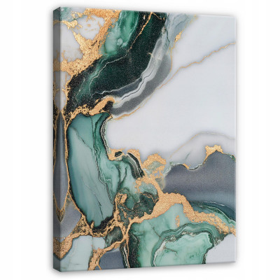 Peinture abstraite marbre vert et or pour chambre à coucher ou salon sur toile 60x40