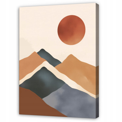 Tableau de montagne, paysage bohème beige « Soleil » pour chambre à coucher ou salon, sur toile, 60 x 40
