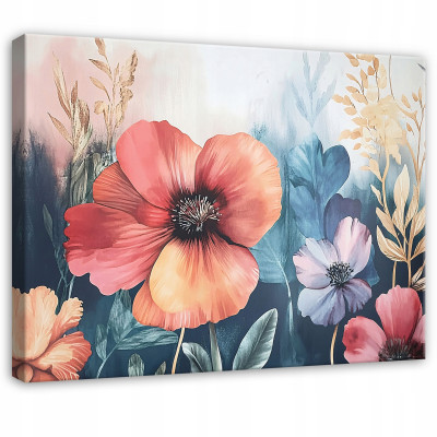 Tableau pour chambre à coucher, salon ou cuisine, sur toile, fleurs des champs, pastels, 60 x 40