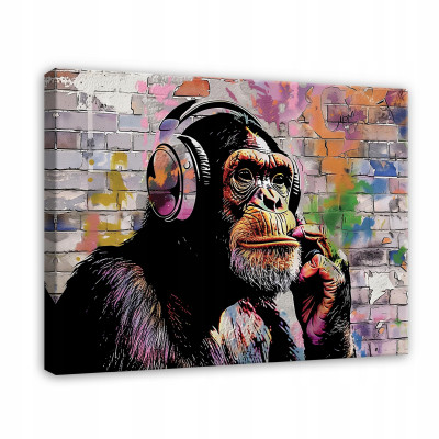 Tableau Banksy singe graffiti street art moderne sur toile murale 100x70