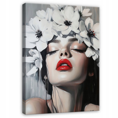 Tableau femme fleurs lèvres pour chambre à coucher salon cuisine sur toile 40x30