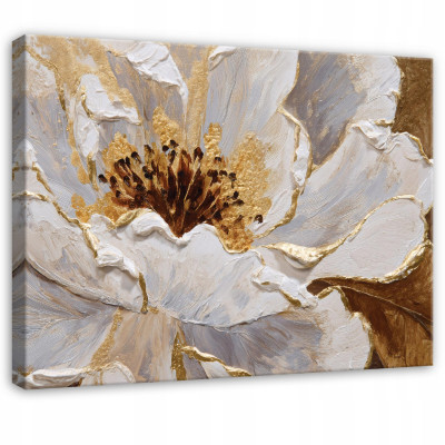 Tableau abstrait glamour aux fleurs dorées pour chambre à coucher ou salon, sur toile 40 x 30
