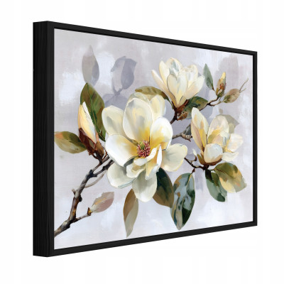 Tableau dans un cadre noir sur toile fleurs branche salon chambre à coucher 100x70