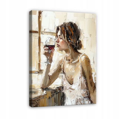 Tableau femme visage vin comme peint sur toile mur pour chambre à coucher 60x40