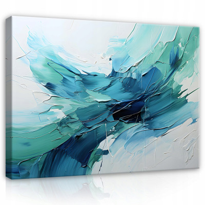 Peinture abstraite bleu turquoise sur toile mur chambre salon 40x30