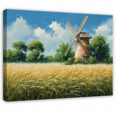 Tableau « Prairie Moulin Nature » pour chambre, salon ou cuisine, sur toile, 60 x 40