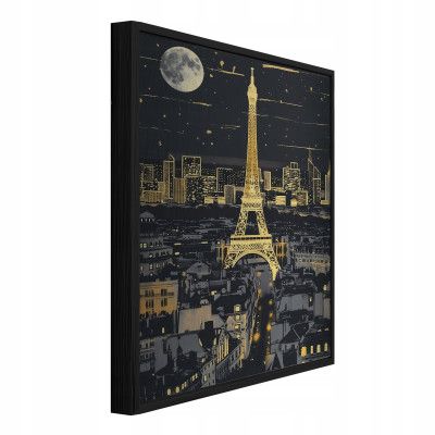 Tableau sur métal dans un cadre noir : Tour Eiffel, ville, salon, chambre à coucher, 120 x 80