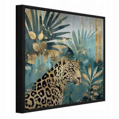 Tableau dans un cadre noir métallique, motif léopard, style loft, salon ou chambre à coucher, 80 x 80
