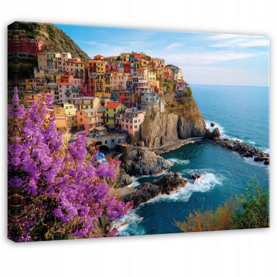 Tableau ville océan île nature fleurs pour chambre à coucher salon sur toile 100x70