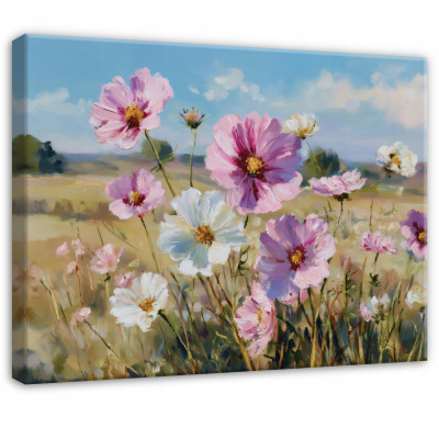 Tableau fleurs des champs prairie nature paysage pour chambre à coucher salon sur toile 100x70