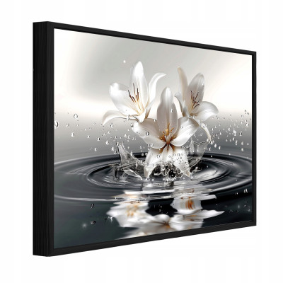 Tableau dans un cadre noir sur toile fleurs abstraction salon chambre à coucher 120x80