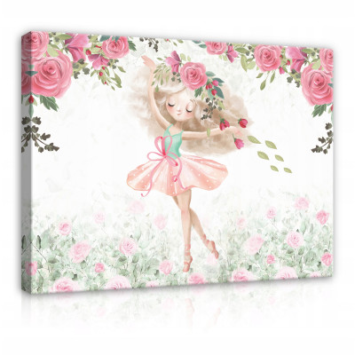 Tableau pour chambre d'enfant « Ballerine et fleurs » 120 x 80