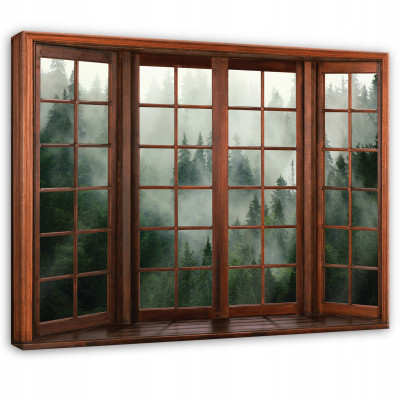 Tableau 3D représentant une forêt dans la brume, vue sur la nature, idéal pour une chambre ou un salon, sur toile, 100 x 70 cm