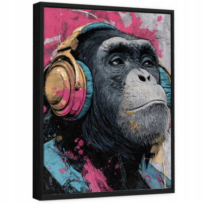 Tableau sur toile dans un cadre noir, motif graffiti « singe », pour le salon ou la chambre à coucher, 60 x 40 cm