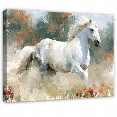Tableau représentant un cheval et des animaux, aquarelle, nature, pour la chambre ou le salon, sur toile, 100 x 70