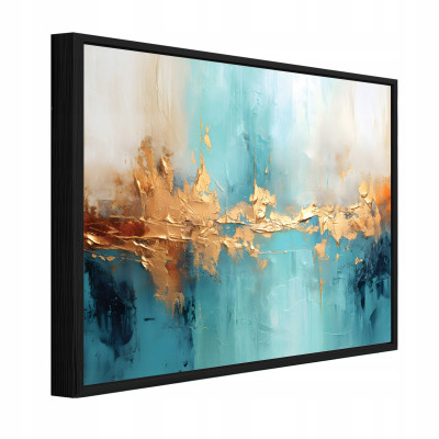 Tableau dans un cadre noir sur toile abstraction turquoise salon chambre à coucher 120x80