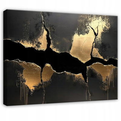 Tableau marbre noir et or pour chambre à coucher, salon ou cuisine sur toile 60x40