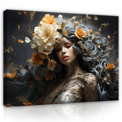 Tableau abstrait femme fleurs sur toile murale pour salon chambre à coucher 100x70