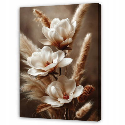 Tableau « Fleurs de magnolia » style bohème beige pour chambre à coucher ou salon, sur toile, 120 x 80
