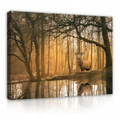 Peinture sur toile cerf forêt arbres chambre à coucher 100x70