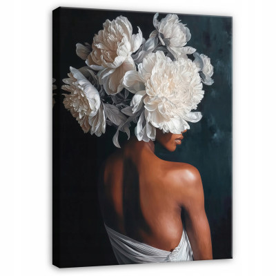 Tableau femme fleurs blanches abstraction pour chambre à coucher salon sur toile 40x30