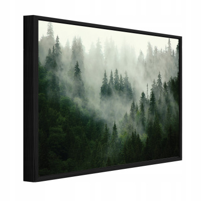 Tableau dans un cadre noir sur toile forêt dans le brouillard nature salon chambre à coucher 100x70