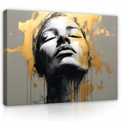 Tableau femme visage abstraction gris or 100x70